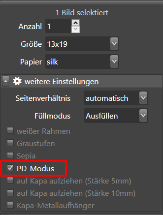 PD-Modus im Photocenter (Desktop-Version für Windows)